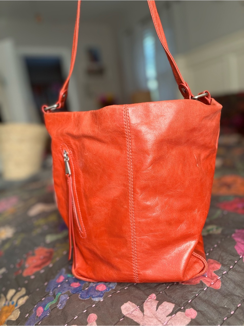 HOBO Orange-Red Leather Hobo Shoulder Bag